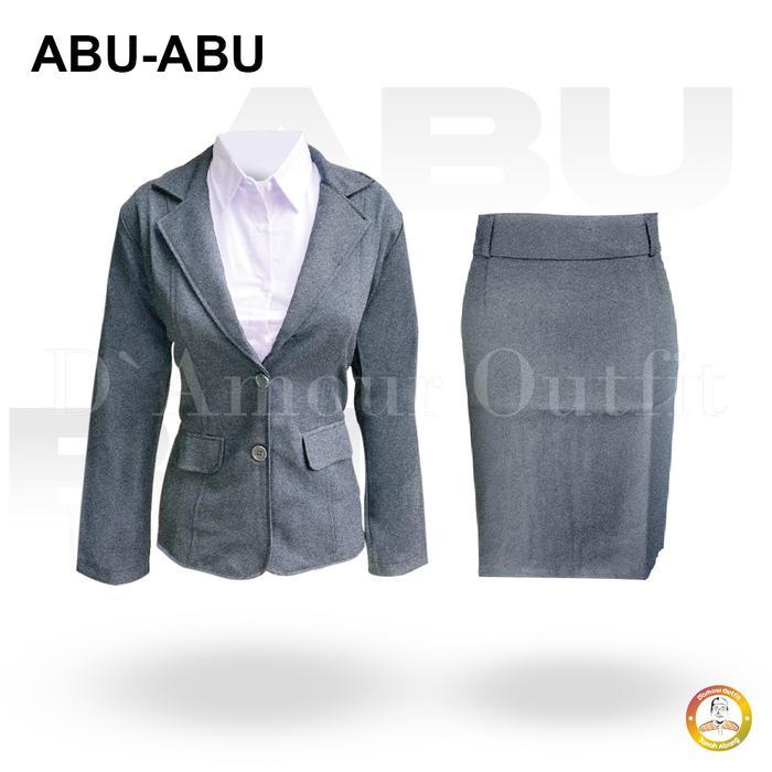 cnm Setelan Jas Blazer Rok Span Mini Wanita Formal Kantoran Hitam Abu Navy Coklat S-5L One Set