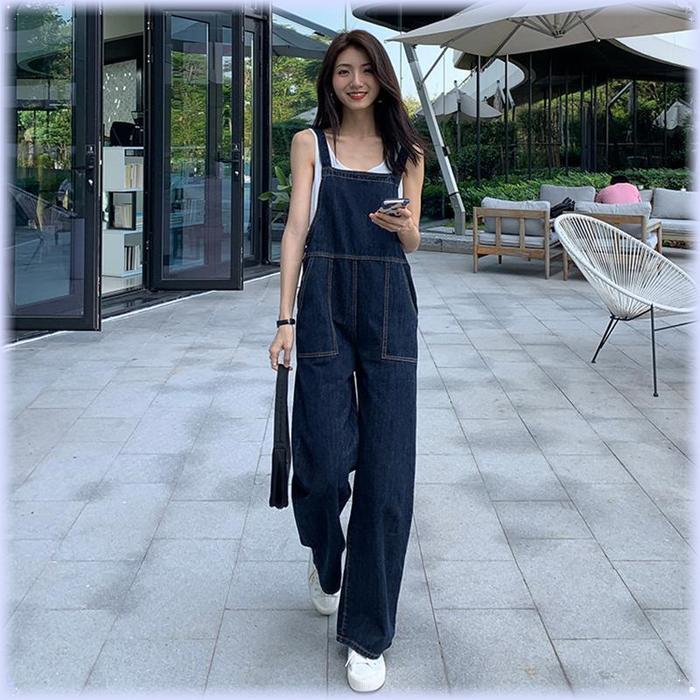 XJ0029 Overall Jeans Wanita Baju Kodok Wanita Jumpsuit Jeans Wanita Setelan Panjang Pendek Denim