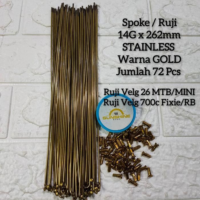 Spoke Ruji Jari 262mm STAINLESS Warna Kuning GOLD 14G x 262 Untuk Velg Rims Sepeda Roadbike Fixie