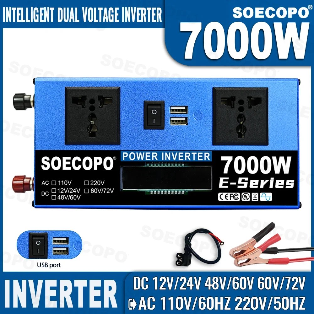 Smart 7000W Inverter Dual Voltage DC12V/24V-48V/60V-60V/72V to AC110V/220V for Solar/Car/RV/Truck