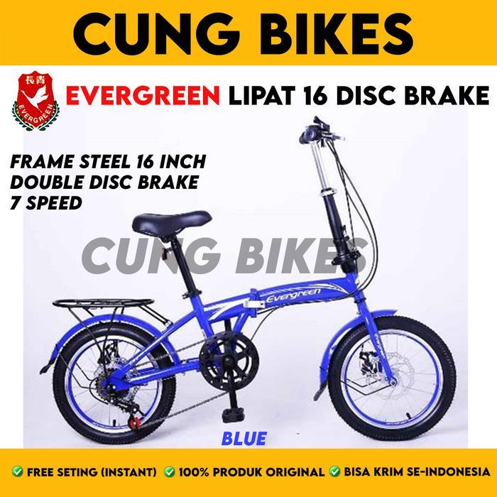 Sepeda Lipat 16 Inch Evergreen 7 Speed Rem Cakram Disc Brake