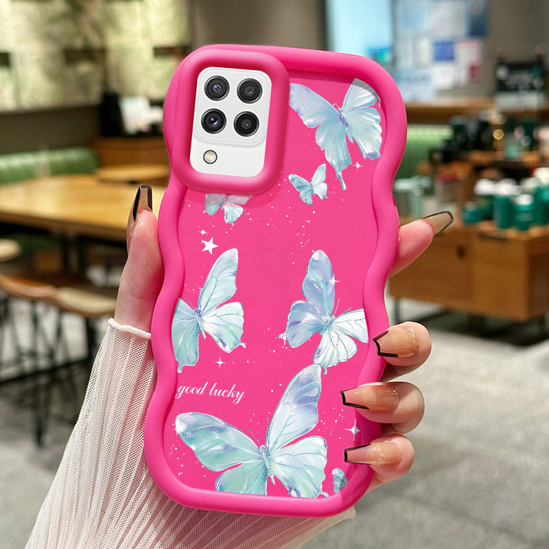 Casing Untuk Samsung A22 M22 M32 Case Casing Kupu-kupu biru es pola HP Cesing lunak Silikon Softcase