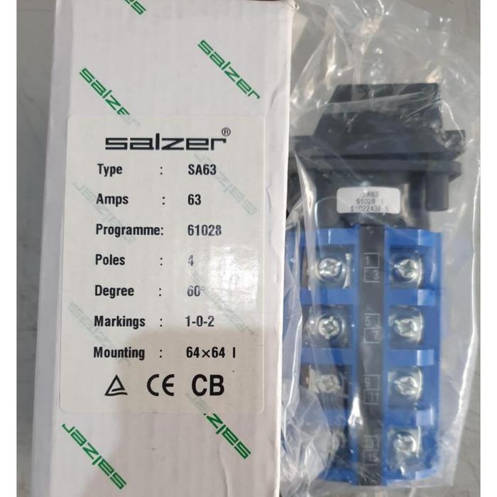 Selector Switch Salzer On Off On 4P 63A COS Rotary Switch 1-0-2