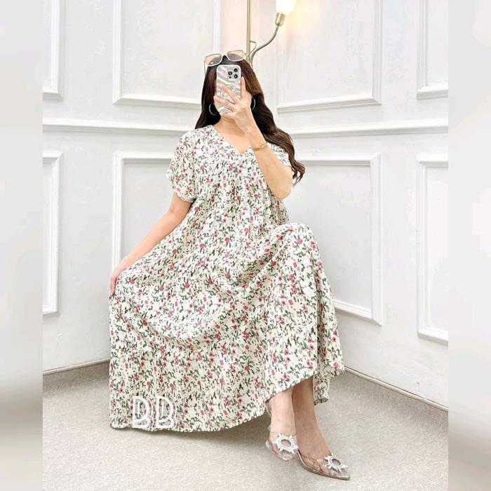 TERLARIS DRESS MOTIF RAYON XXL/MASAYU HOME DRESS MIDI KOREAN MOTIF RUFFLE KANZIA/DRESS MASAYU
