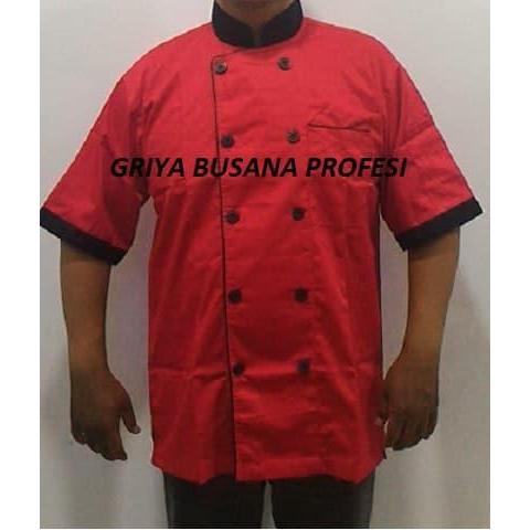 JUMBO Seragam Baju Chef Baju Koki Merah Lengan Pendek Size XXL JUMBO