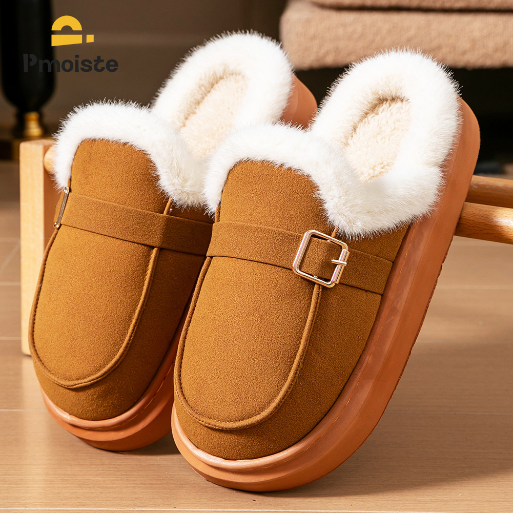 Winter Slippers Women Suede EVA Sole Memory Foam Warm Buckle Bedroom Shoes UGG Comfortable