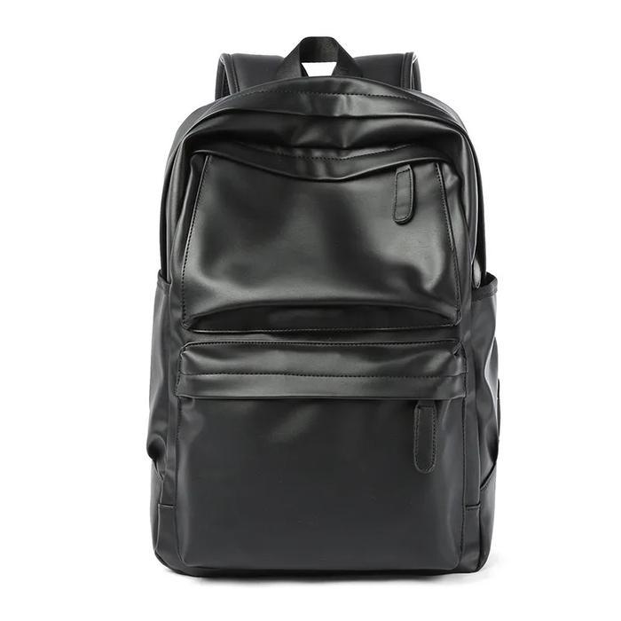 JTTOP" TAS RANSEL KULIT LAPTOP BACKPACK PRIA WANITA SEKOLAH HITAM POLOS