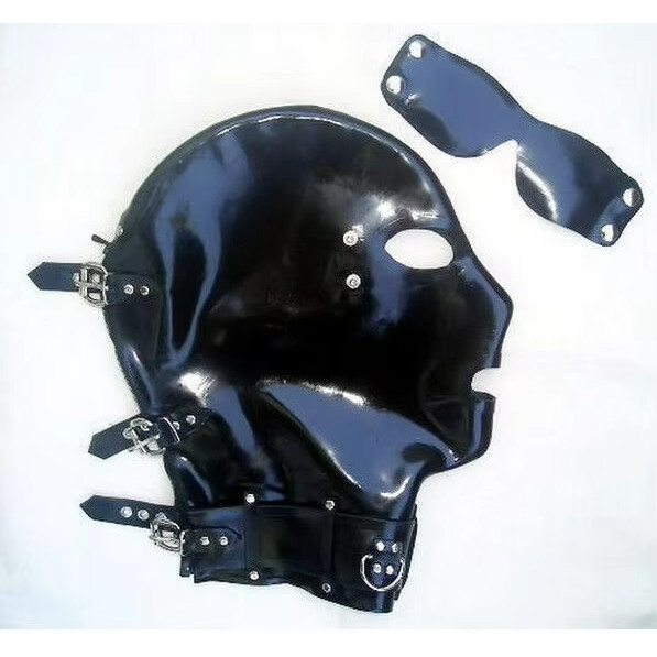 Latex Hood With Removable Eye Patch And Back Zip Buckles Rubber Mask Cosplay Club Costume