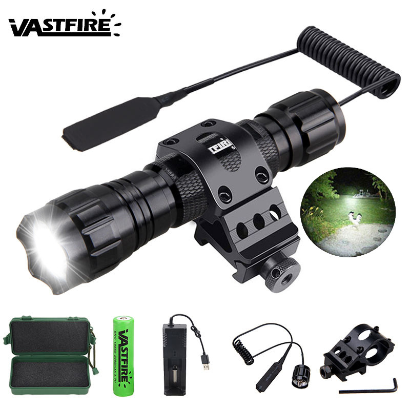 5000lm Led White Tactical Hunting Flashlight Weapon Gun Light +Rifle Scope Airsoft Mount+Switch+1865