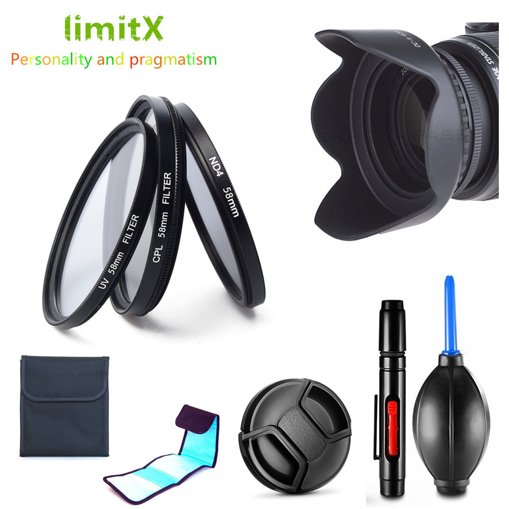 58mm Filter UV CPL ND4 Lens Hood Cap Cleaning Pen for Canon EOS 90D 250D 200D 2000D 1500D 1300D 1200