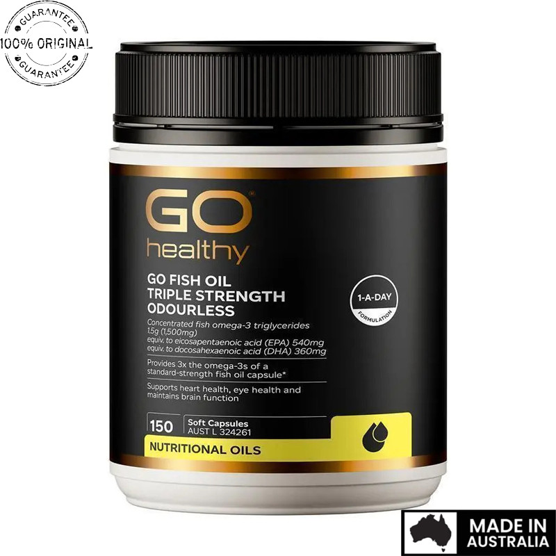 Go Healthy Fish Oil Triple Strength Odourless Softgel 150 Capsules | Minyak Ikan Omega-3 - Import Ne