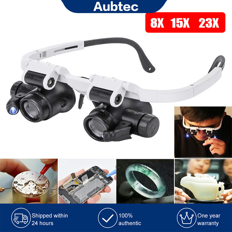 Head-Mounted Microscope Telescopic Jeweler Magnifier With 8x 15x 23x Magnifying Glass 2 Led Lights M