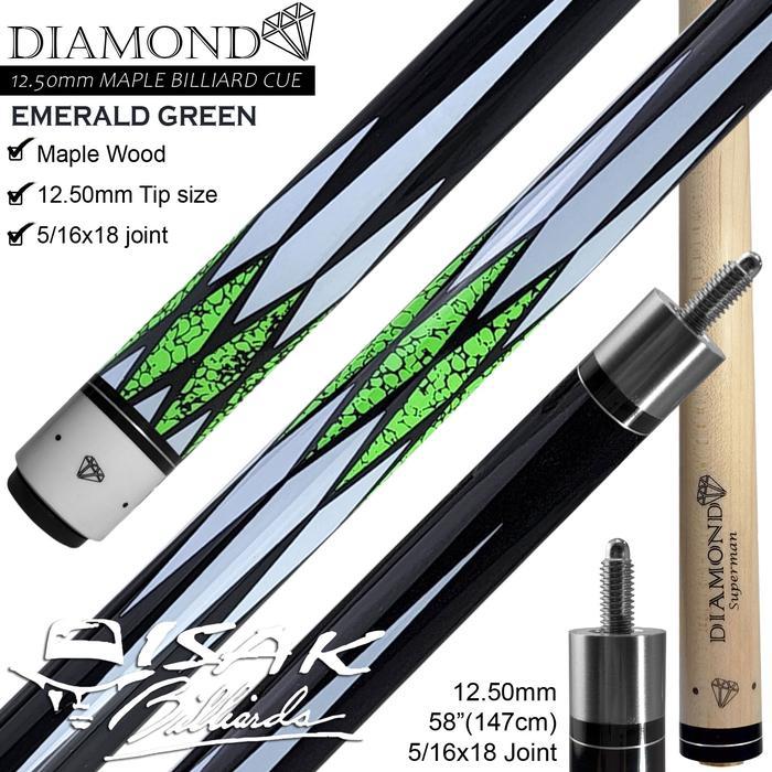 Diamond Maple Pool Cue 12.5Mm Emerald Green Billiard Stick Bola Besar