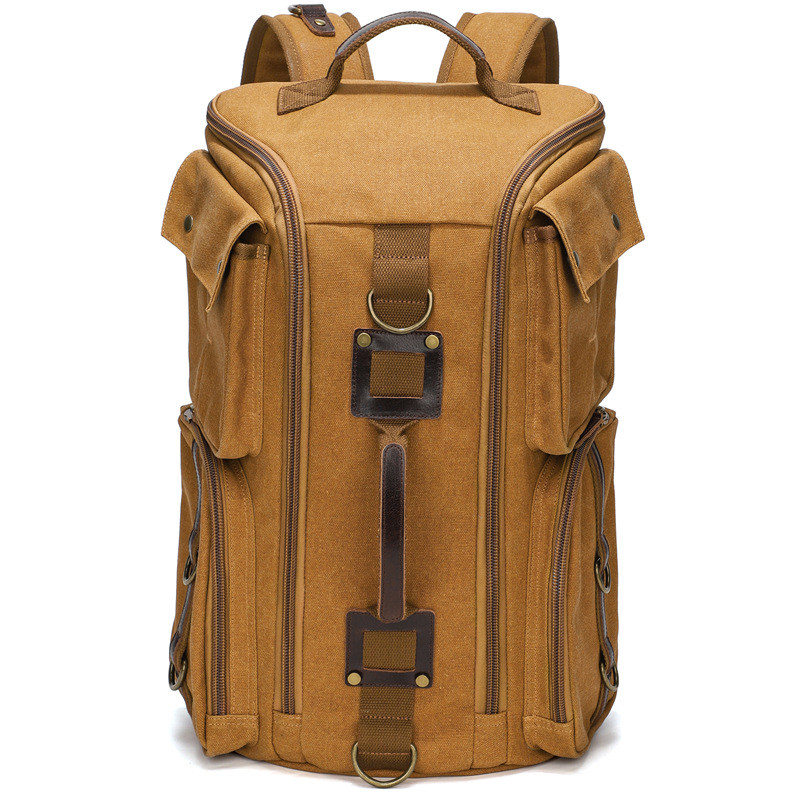 Vintage Leather Man16 Inch Laptop Backpack Waxed Canvas Shoulder Rucksack Carry-On Travel Backpack