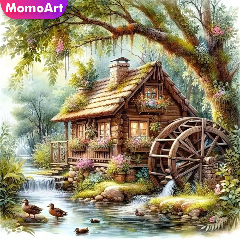 Momoart Diamond Mosaic House Landscape Stitch Kits Art Embroidery Rr Diy Picture Rhinestones