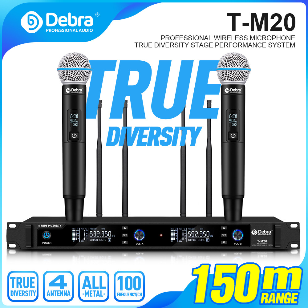 Debra Audio True Diversity Wireless Microphone System - 150m/490Ft Range for Stage Performance