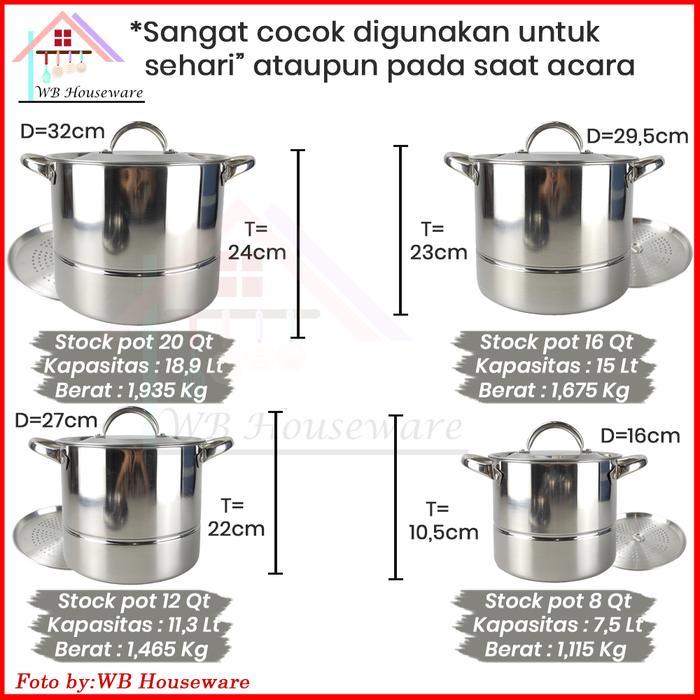 Supra steamer 4 in 1 + tutup stainless / panci stockpot kukus besar + sarangan 8/12/16/20QT Gratis