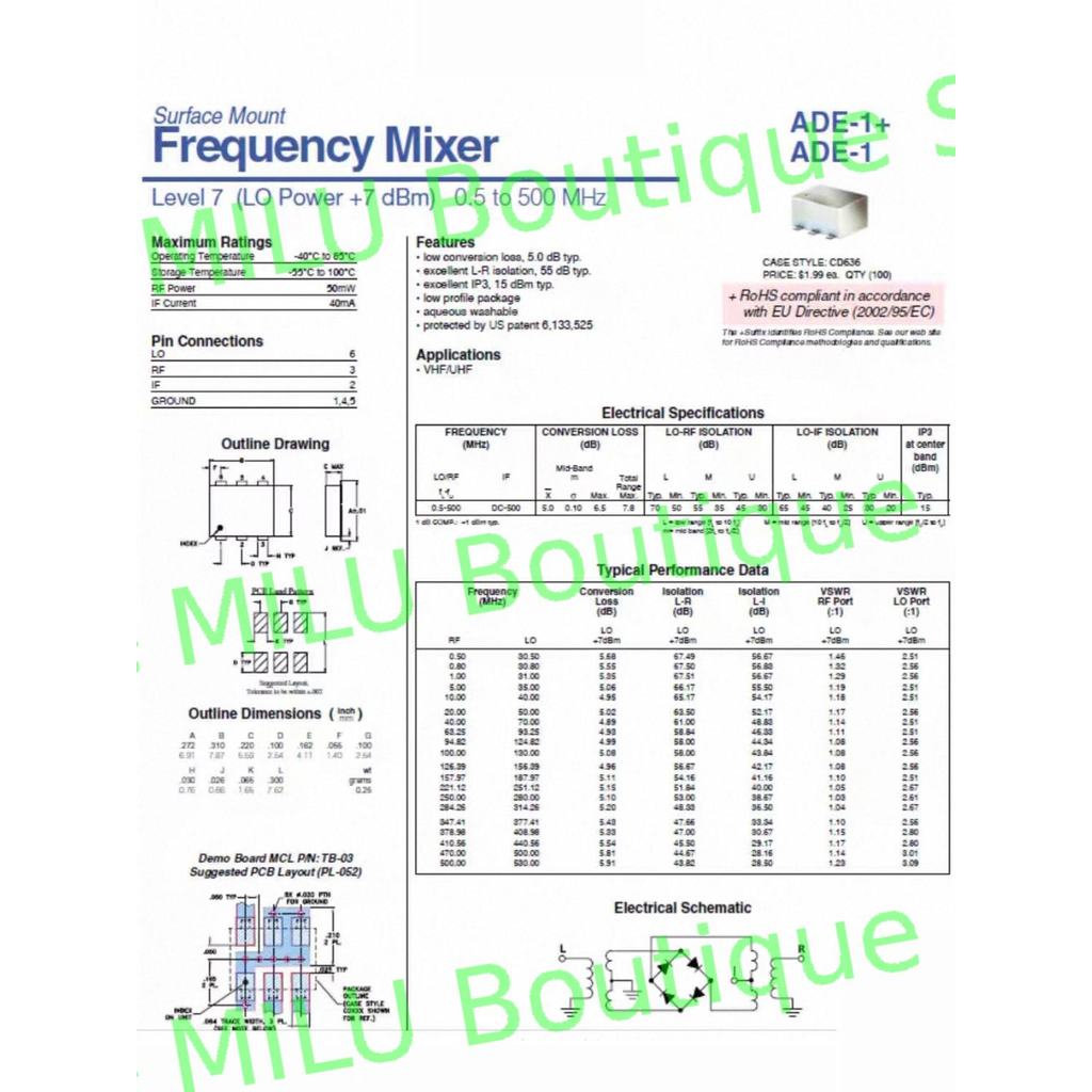 1Pc Passive Mixer Ade-1 0.5-500Mhz Mixer Large Signal Rf