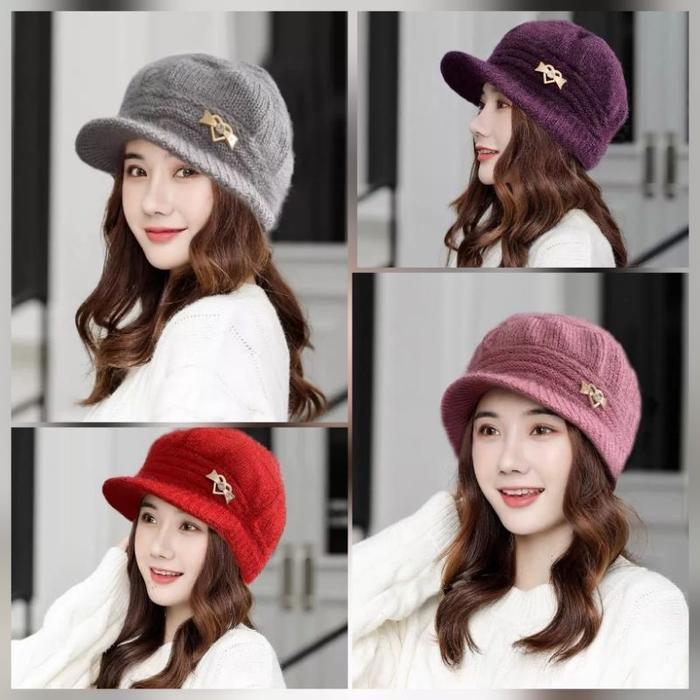 Topi baret rajut tebal wanita Dewasa