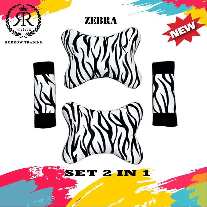 Bantal mobil set 2 in 1 ZEBRA / bantal headrest set ZEBRA / motif