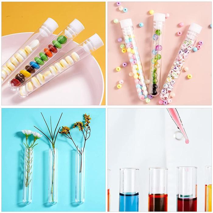 POPULER 200PCS CLEAR PLASTIC TEST TUBE WITH CAP 12X100MM U-SHAPED BOTTOM LONG TRANSPARENT TEST TUBE