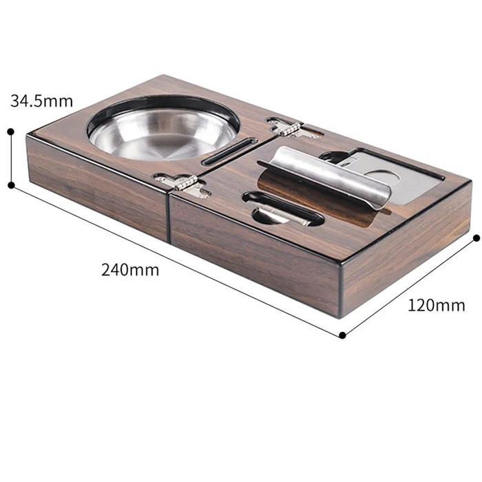 . MULTIFUNCTIONAL CIGAR ASHTRAY FOLDABLE WALNUT WOOD BOX INCLUDE CIGAR