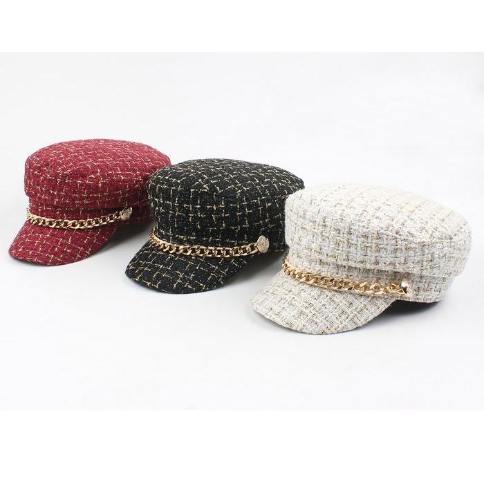 Topi Baret wanita Rantai Oktagonal Bling Oktagonal Retro TP-OktaChain Hitam Merah Putih