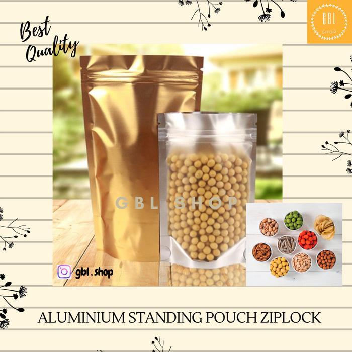 Aluminium foil Standing Pouch Ziplock kemasan plastik klip 15x23 Gold