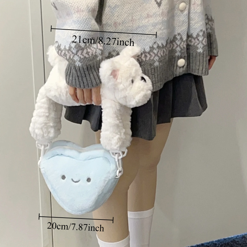 Lovely Blue Heart Shoulder Bag West Highland Dog Plush Toy Cute Stuffed Backpack Cartoon Doll Travel