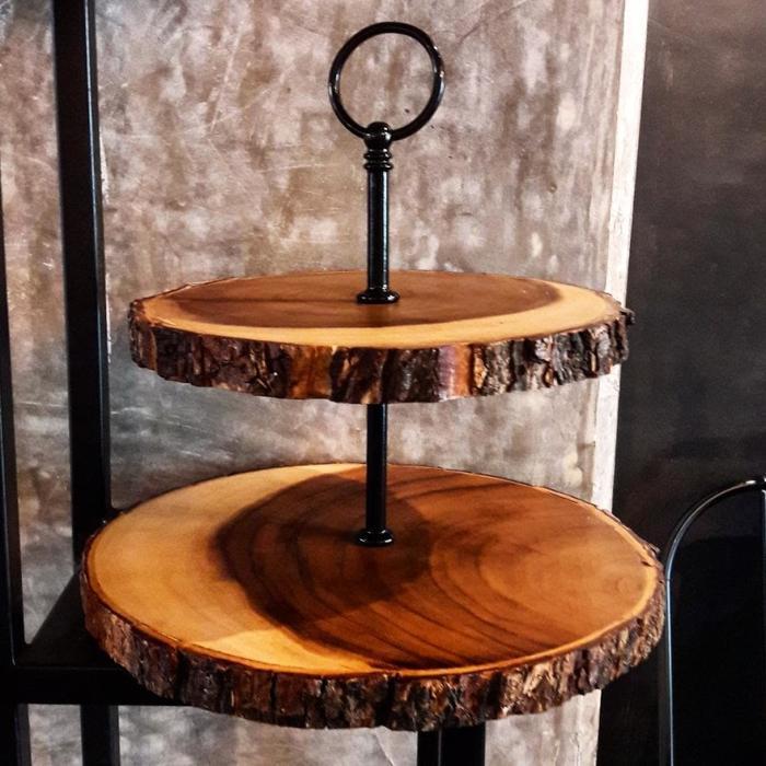 222Fifth - Wooden Cake Stand Rustic Two / 2 Tier Cake Plate Kayu