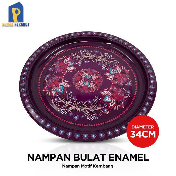 Nampan Bulat Baki Bulat Enamel Motif Kembang 34 Cm