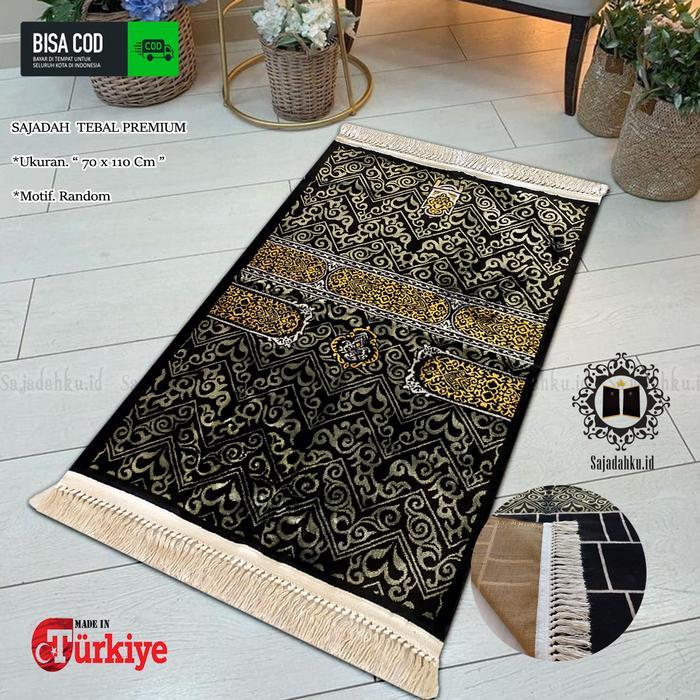 Sajadah Hitam Turkey Turki Sejadah Bludru Premium Original Super Tebal Tbk