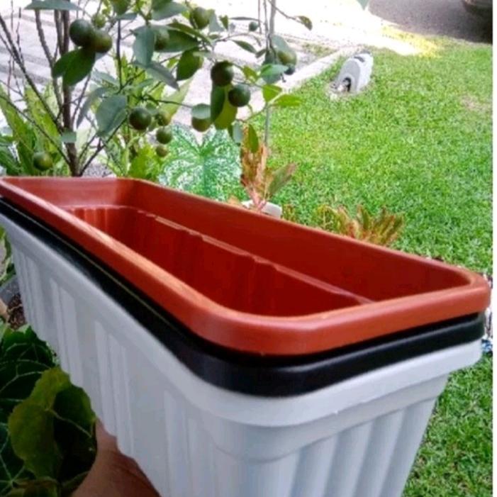 "New" Pot Segi Pot Panjang Alpen 50, Pot tanaman bunga kotak segi panjang, pot plastik Hitam