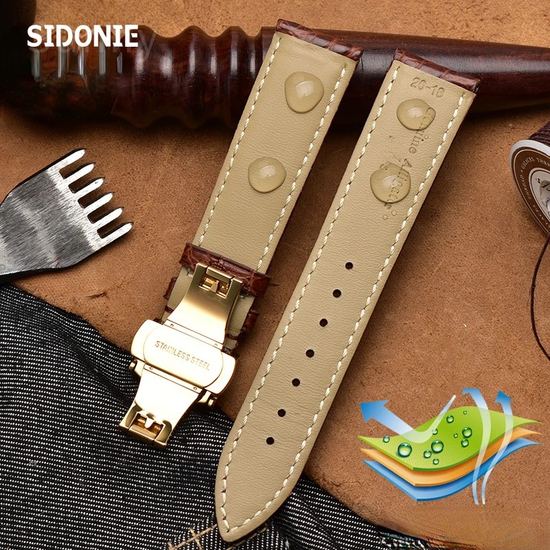 Crocodile Leather Alligator Strap for Longines Master Omega Men Women Butterfly Clasp Watchband 12