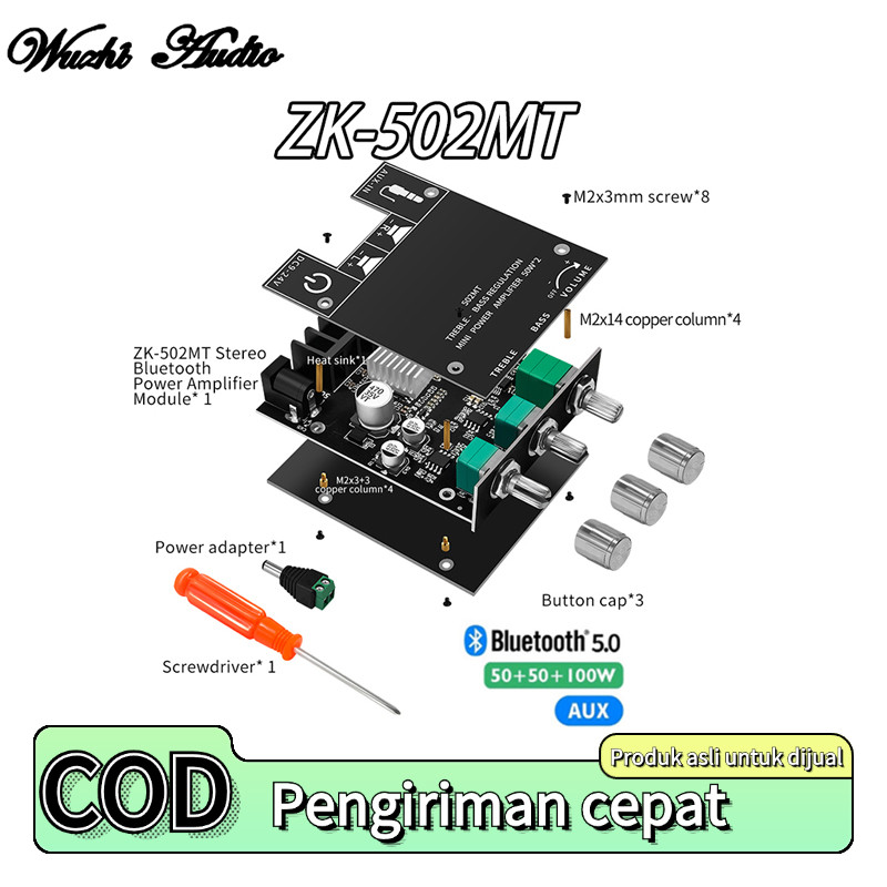 b_ZK 502MT Amplifier Bluetooth 5 0 2 Chanel 50W x 2 HiFi Audio Modul Portabel Bass Tinggi Kompatibel