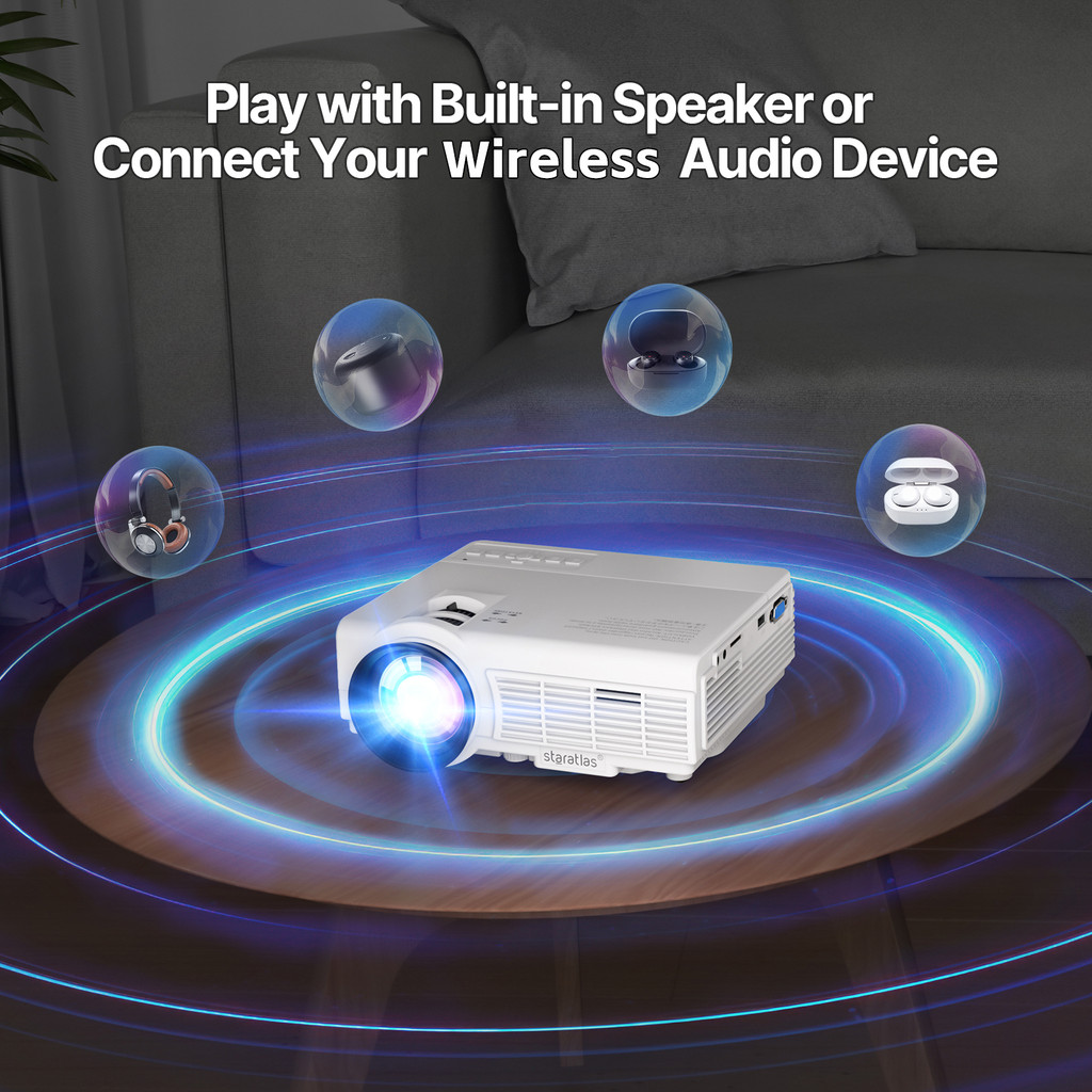 Mini Projector 4K 1080P Support, Portable Projector Smart Projector Outdoor Movie Projector