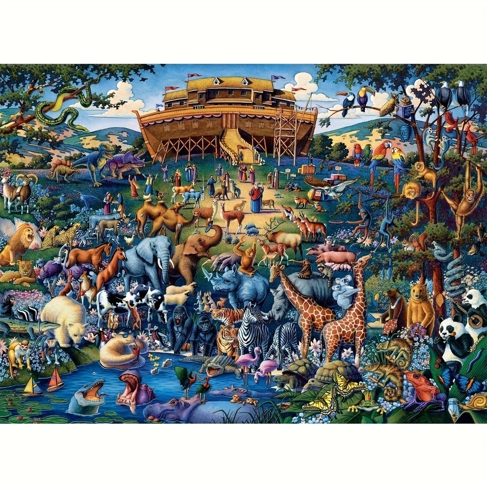 Noah's Ark Animal Jigsaw Puzzle - 300/500/1000pcs Challenge for Pet Lovers, Vibrant Biblical Artwork
