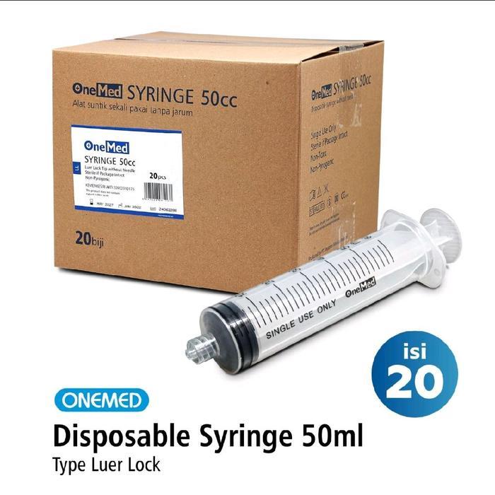 Syringe 50 Cc/Ml Onemed Box Isi 20 Pcs Luer Lock - Lubang Tengah