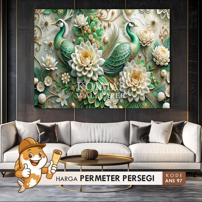 Stiker Merak Emas 3D Wallpaper Hiasan Merak 3D Dekorasi Dinding Mewah Stiker Dinding Sudah