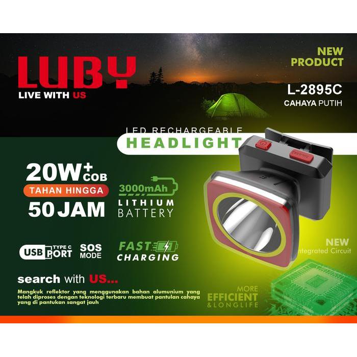 Senter Kepala Luby L-2895C 20Watt + Cob Emergency Co