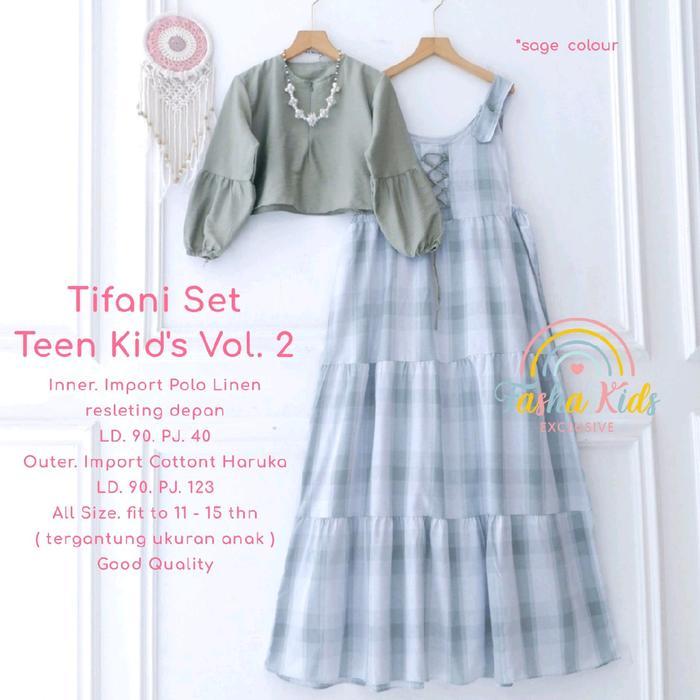 TERLARIS Tifani set setelan inner pololinen overall gamis katun kotak anak remaja 10-13 tahun