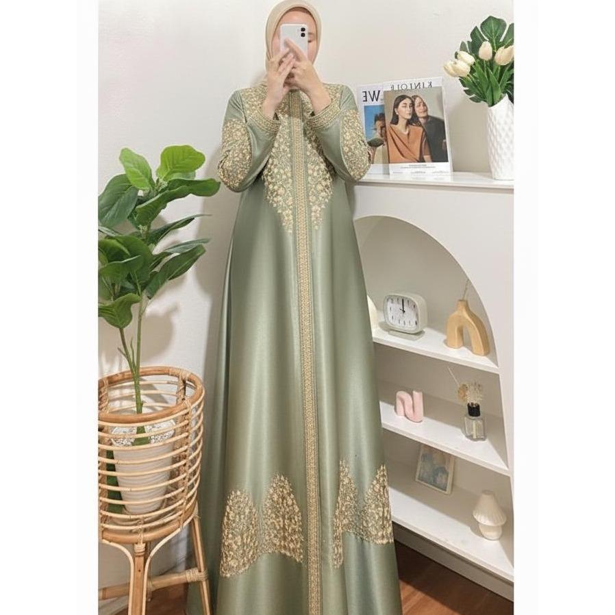 PREMIUM Gamis Pesta bordir sulam bunga Cantik //Dress Muslim Elegan