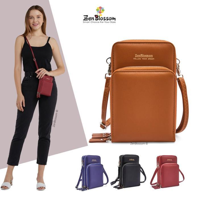 Aerostreet.Shoes - Zenblossom Tas Hp Selempang Wanita Kulit Pu Polos Naila Hitam Cokelat Navy