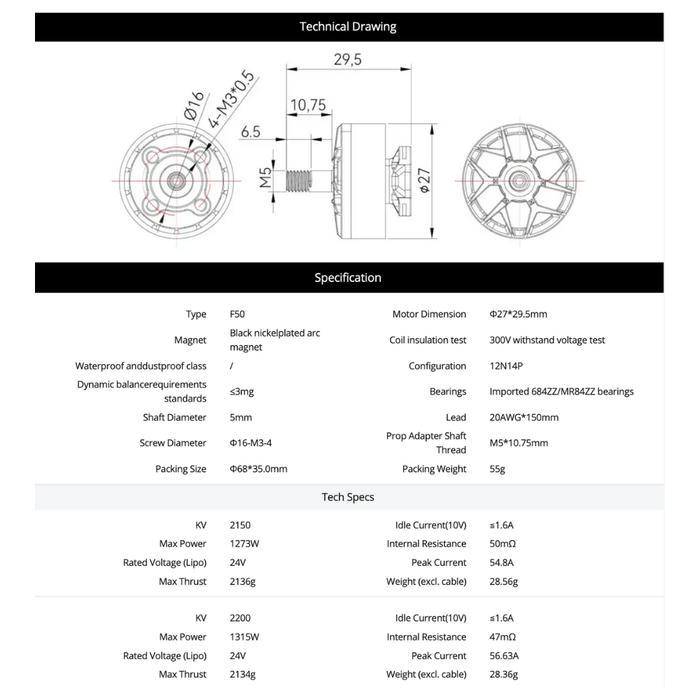 T-MOTOR F50 5-INCH FPV RACING DRONE MOTOR
