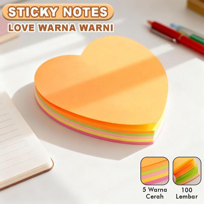Memo Sticky Notes Kertas Tempel Love Memo Kertas Tempel Penanda Warna Warni Fungsional BLT-06X100