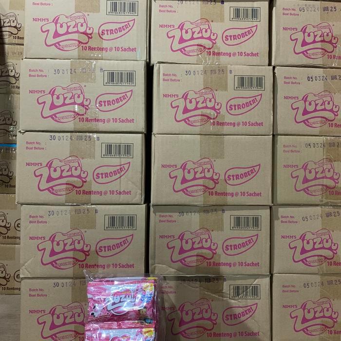 PERMEN SUSU STRAWBERRY NANO NANO ZUZU KEMASAN 1 KARDUS ISI 100 BUNGKUS