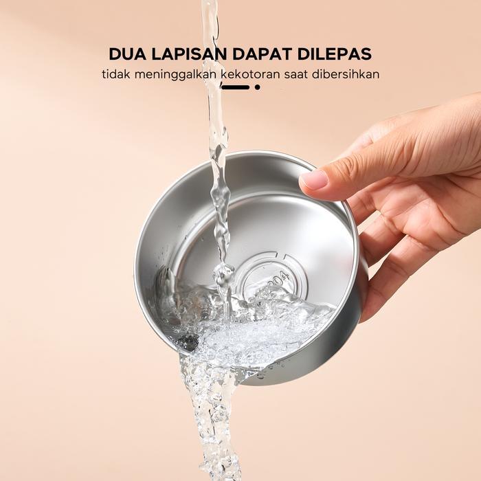 Ecentio Set Kotak Makan Bento & Mangkuk Stainless 304 Lunch Box 3 Sekat Kotak Bulat Anti Bocor Tahan