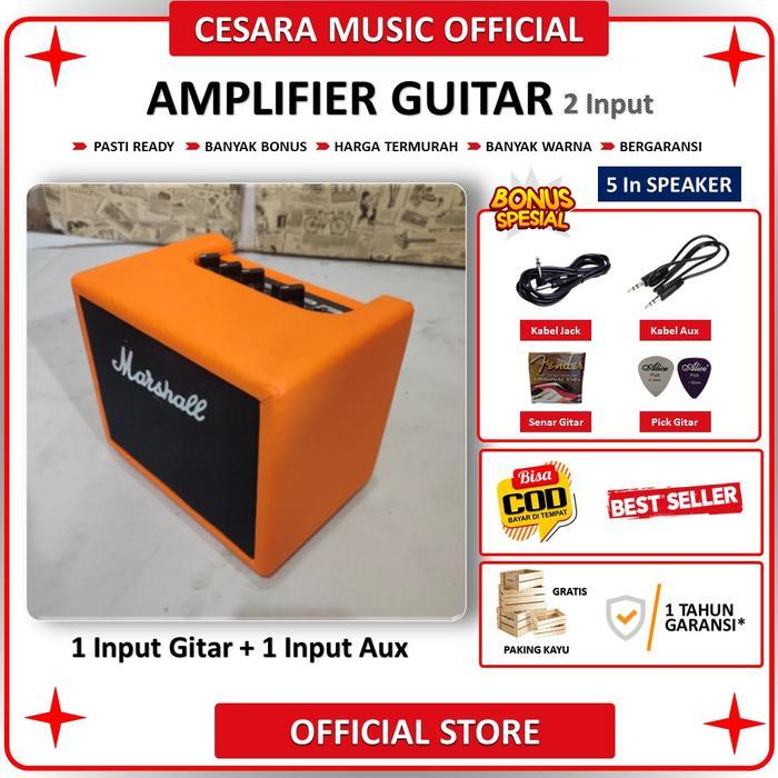 Ampli Gitar & Bass 5 Inch ada bluetooth 2 Input efek DELAY distorsi Bonus Kabel Jack & Pick Gitar &