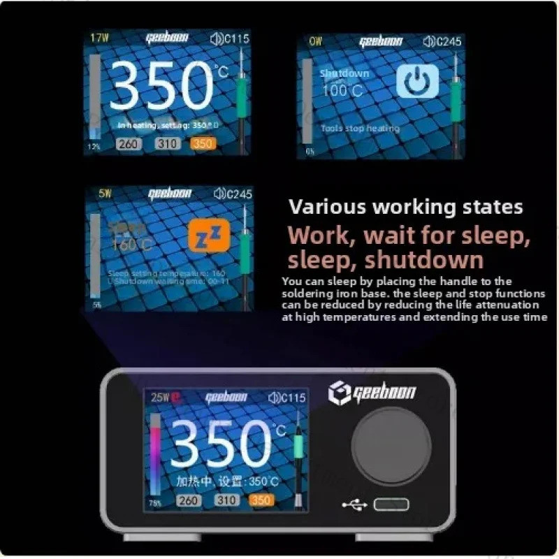 GEEBOON TC22 240W Station Kit With SDC02 Stand + T245/T210 Handle + C245/C210 Soldering Iron Tip