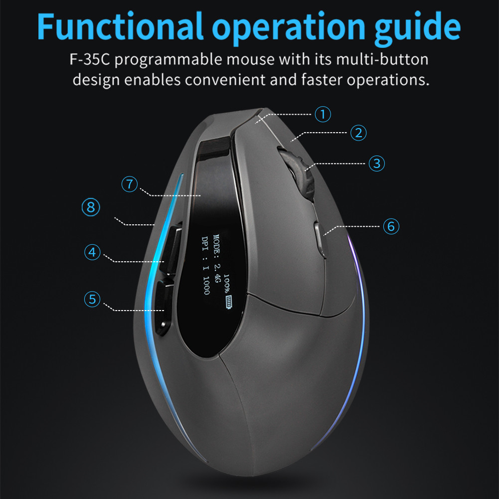 Vertical Wireless Mouse Rechargeable Ergonomic Mouse Tri-Mode BT+2.4GHz+Wired Vertical Mouse 7
